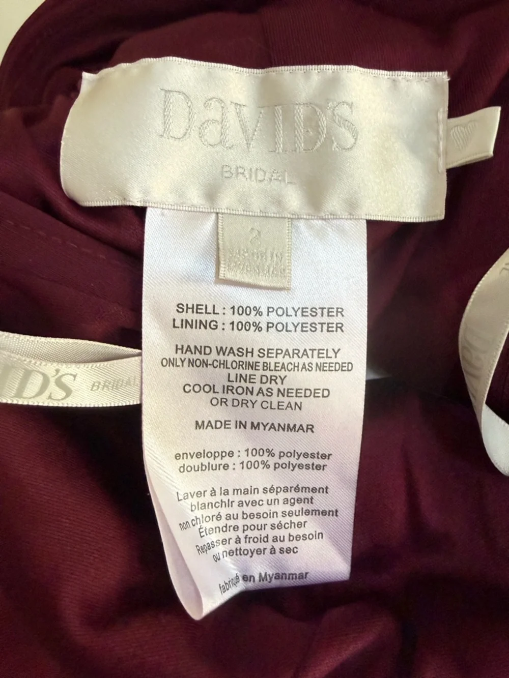 NWT David’s Bridal Off-Shoulder Evening Gown in Wine! Size 2! NEW! - Picture 13 of 15